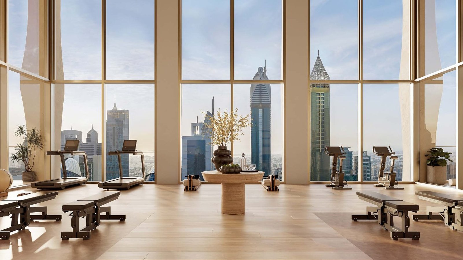 Gym and private training studio with panoramic city views