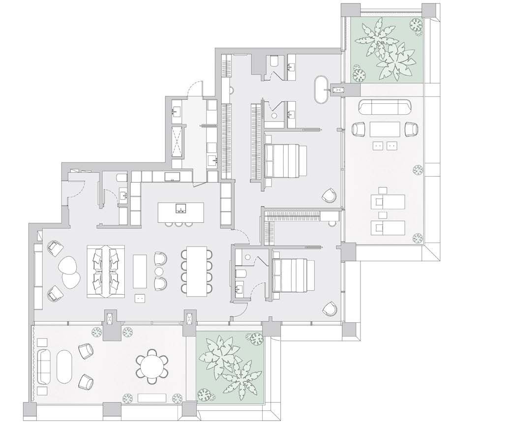 Two-bedroom residence floor plan