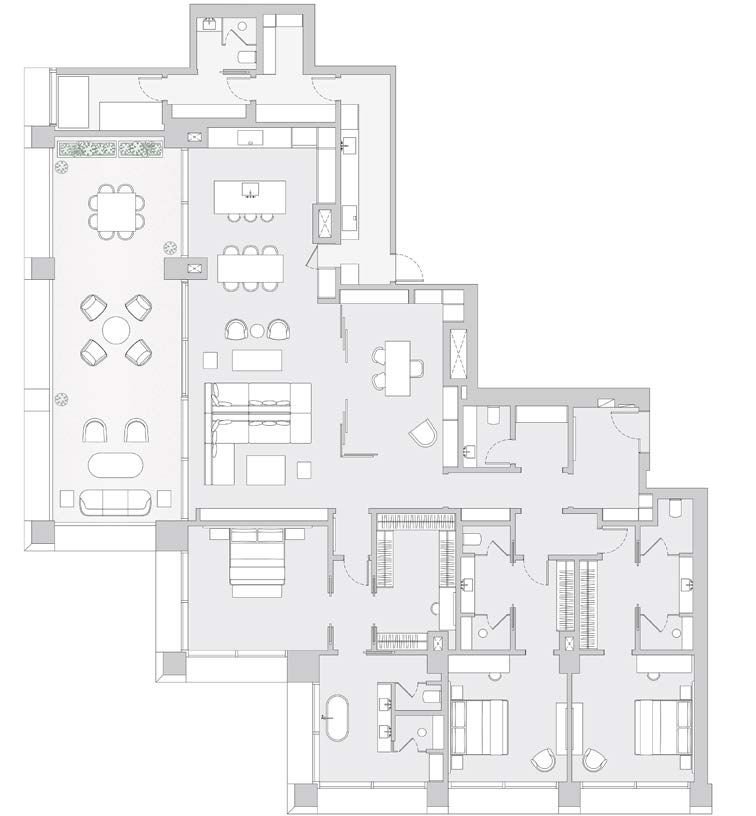Three-bedroom residence floor plan