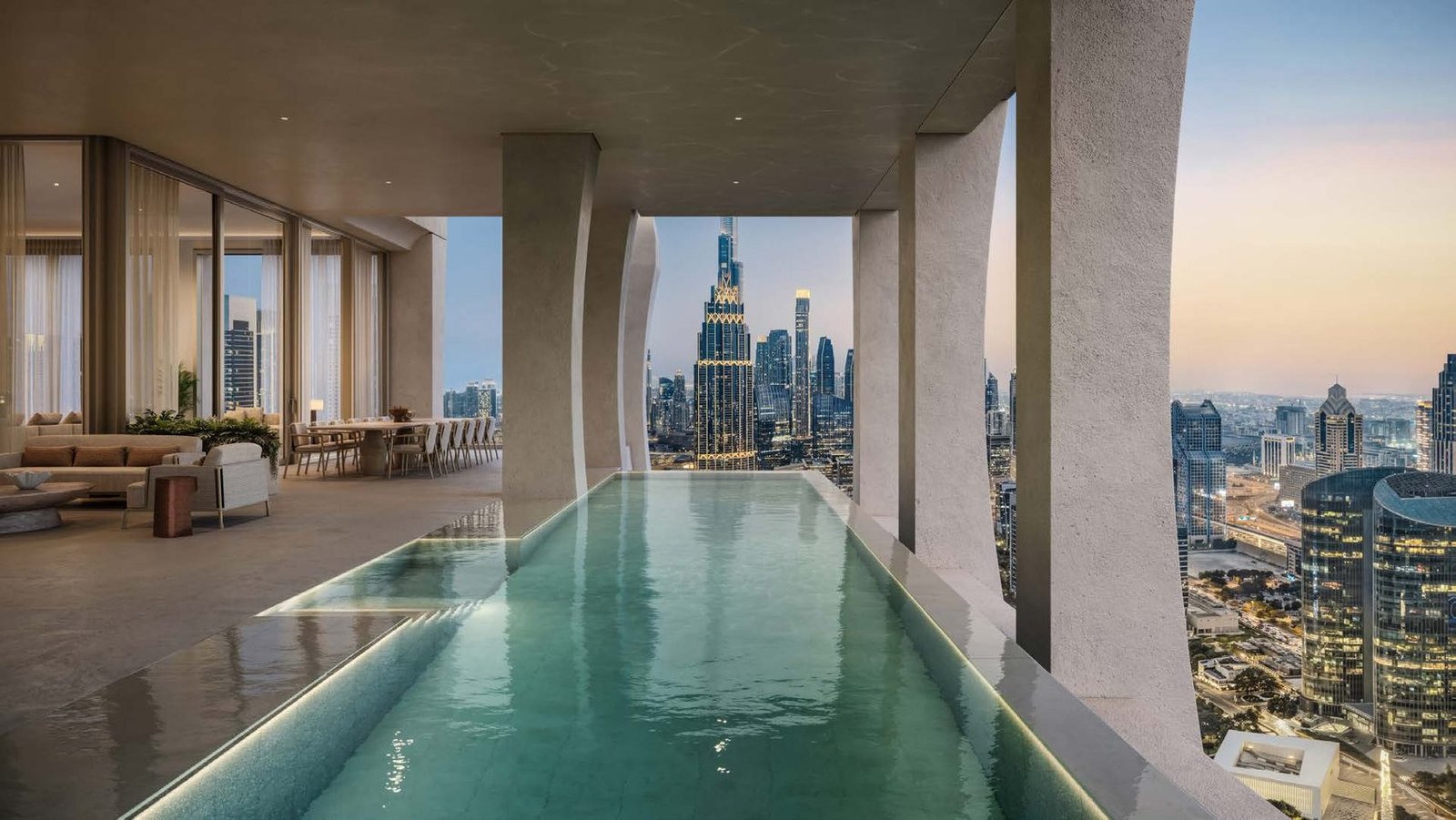 Private terrace with an infinity pool, opening off the living room